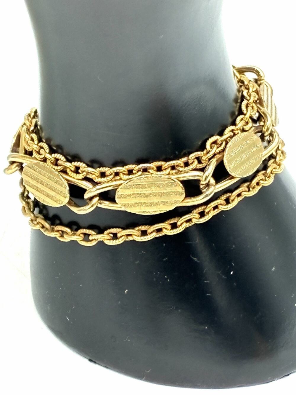 Vintage Gold Tone Multi Strand Chain Bracelet Fluted Oval Station Links